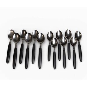 Vtg Tramontina Brasil Stainless Black Handle Spoons 6 Teaspoons 6 Soup Spoons Se
